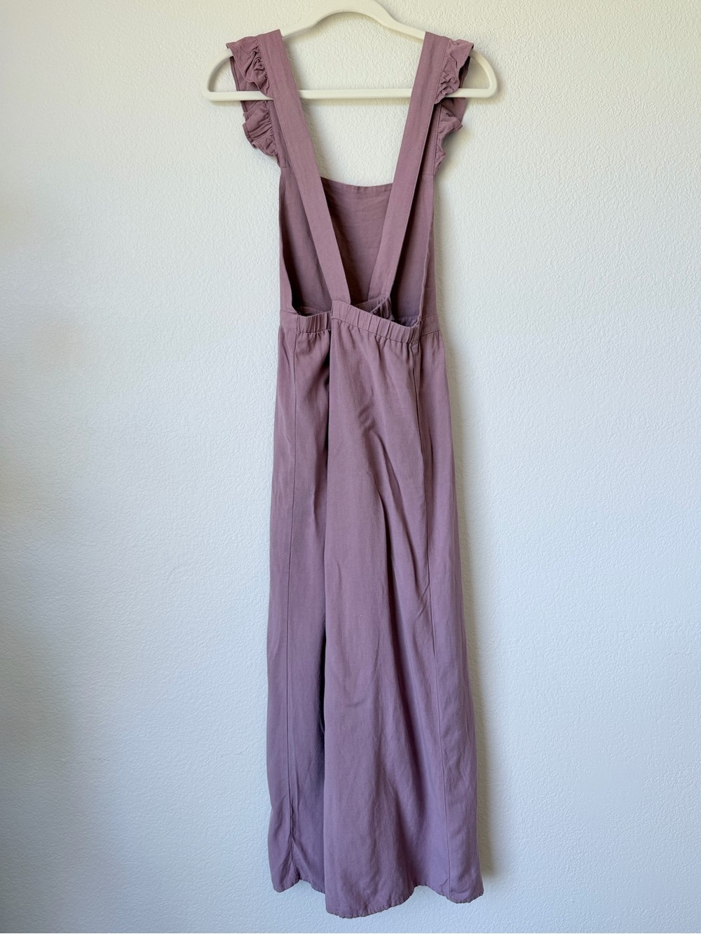 Heyson Mauve Ruffle Strap Jumpsuit Cropped Wide Leg Linen Blend M - Picture 2 of 11